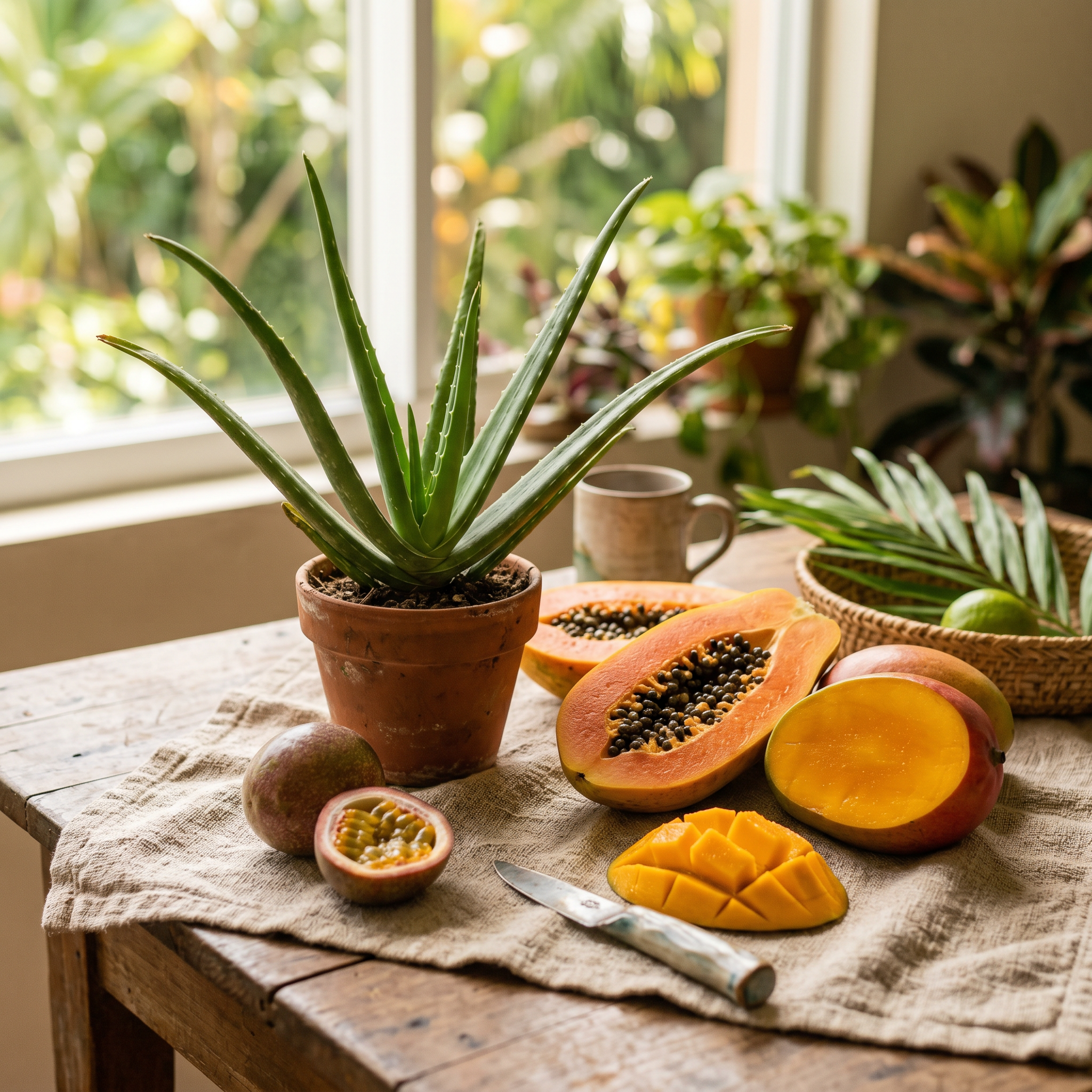 Suite Bonita — welcoming detail with aloe vera and tropical fruits